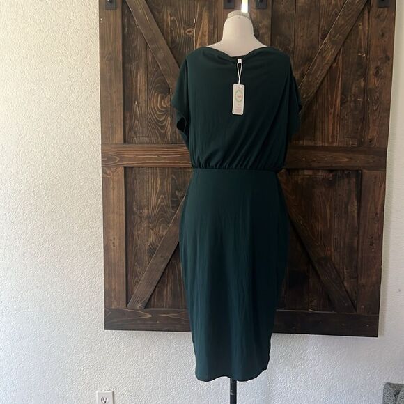 Off The Shoulder Short Sleeve Ribbed Casual Party Bodycon Midi Green Dress - Picture 10 of 15